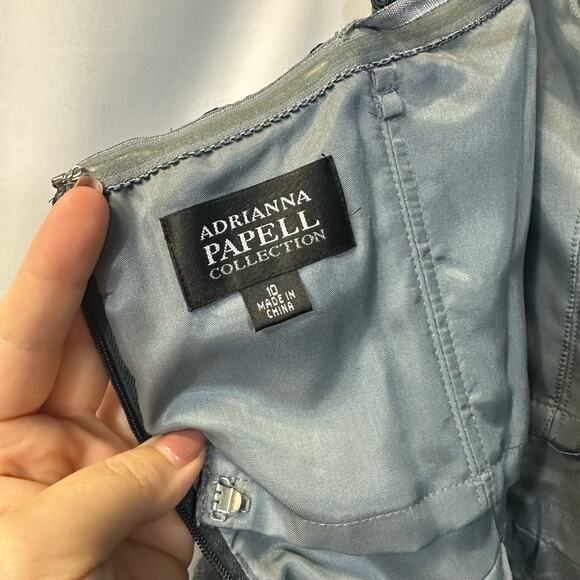 Adrianna Papell Collection Ball Gown Steel Blue Tulle Rosette Dress DAMAGE 10 - Picture 6 of 11